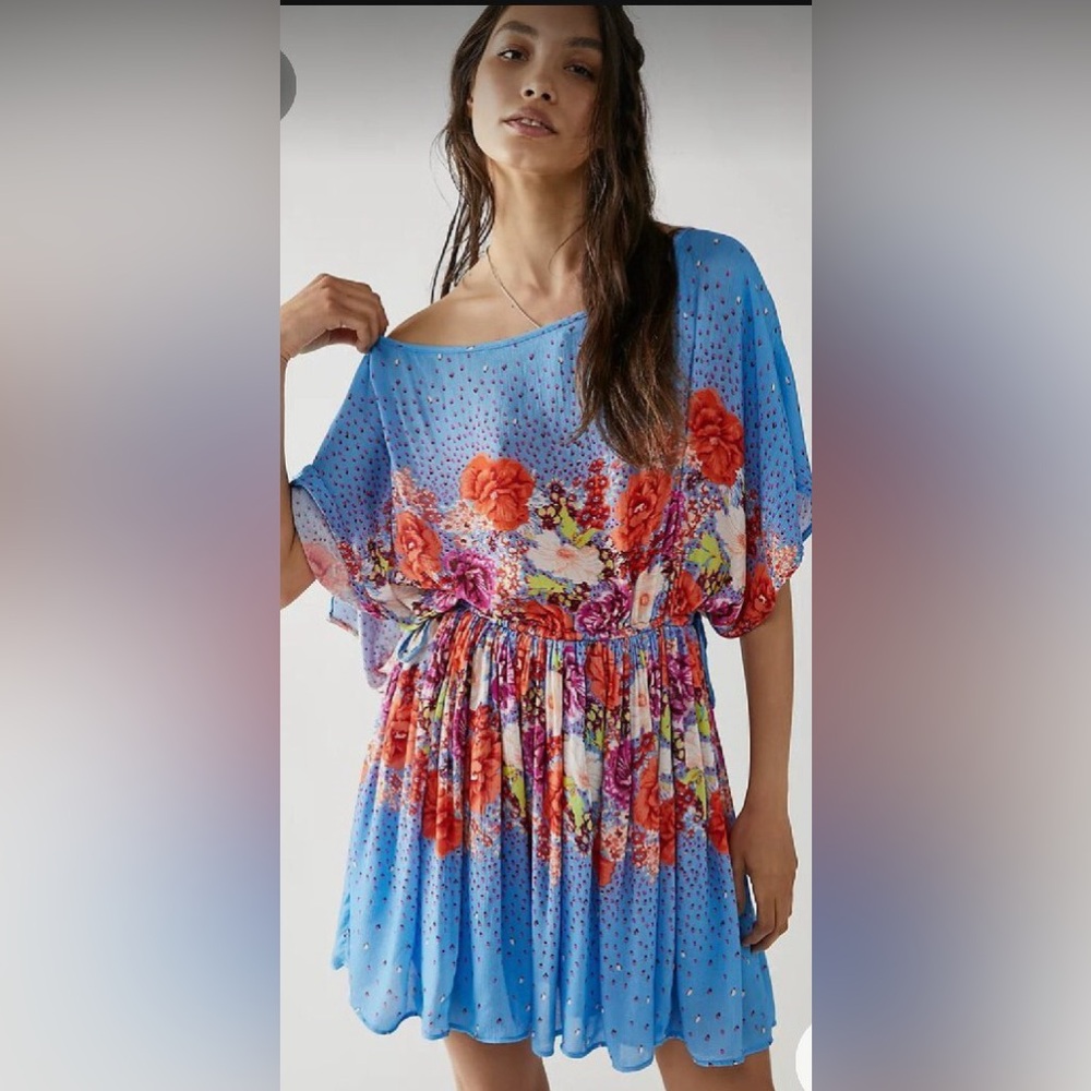 Free People Blue and Orange Floral Dress